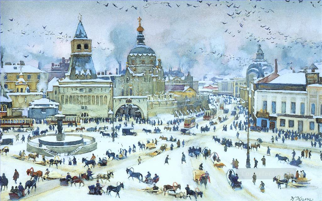 冬のルビャンスカヤ広場 1905 年 コンスタンチン ユオン ロシア油絵